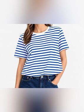 Evereve Striped Bubble Hem Tee Size Small
